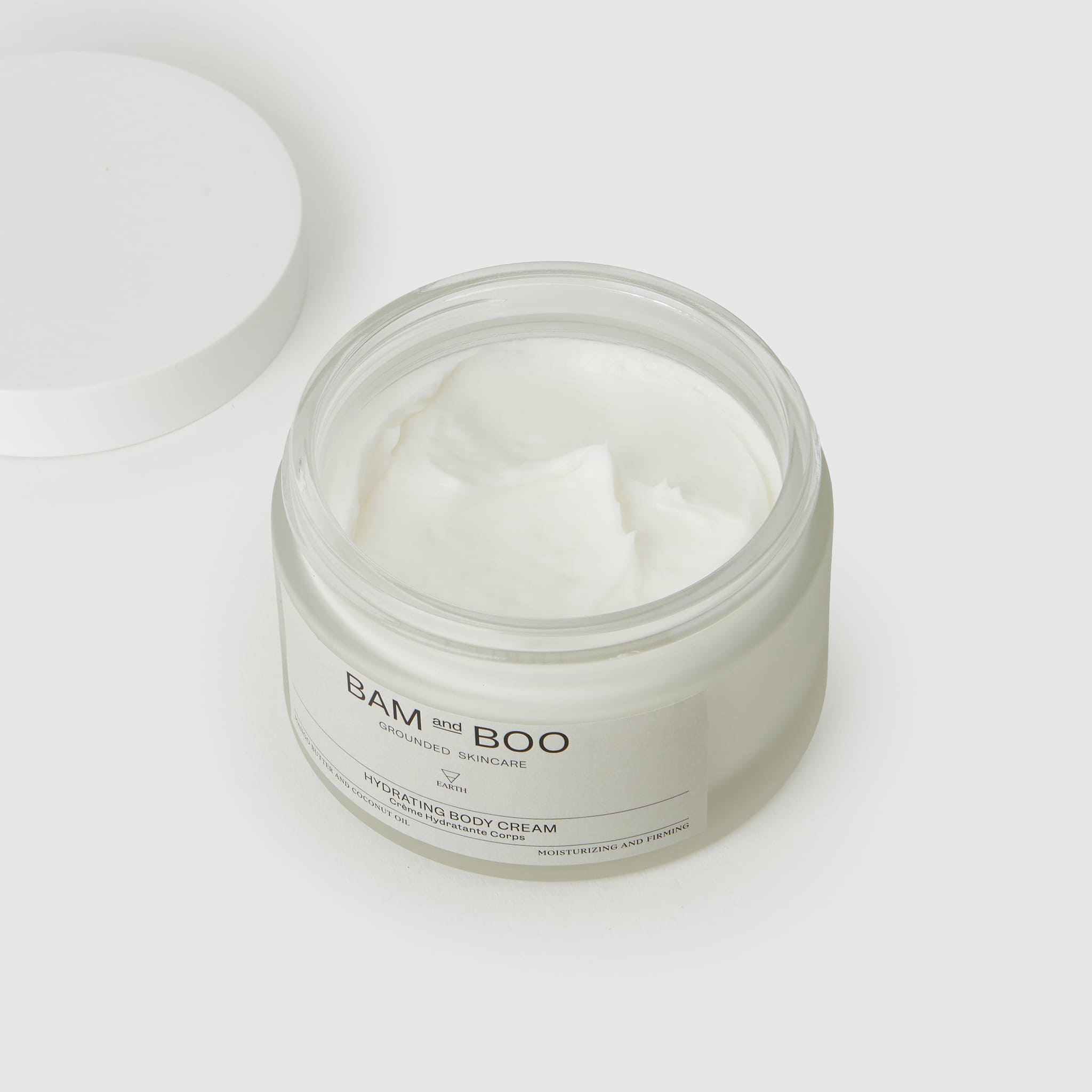 Hydrating Body Cream - Pack Shot Product Open Jar Texture - BAMandBOO Grounded Skincare Azores