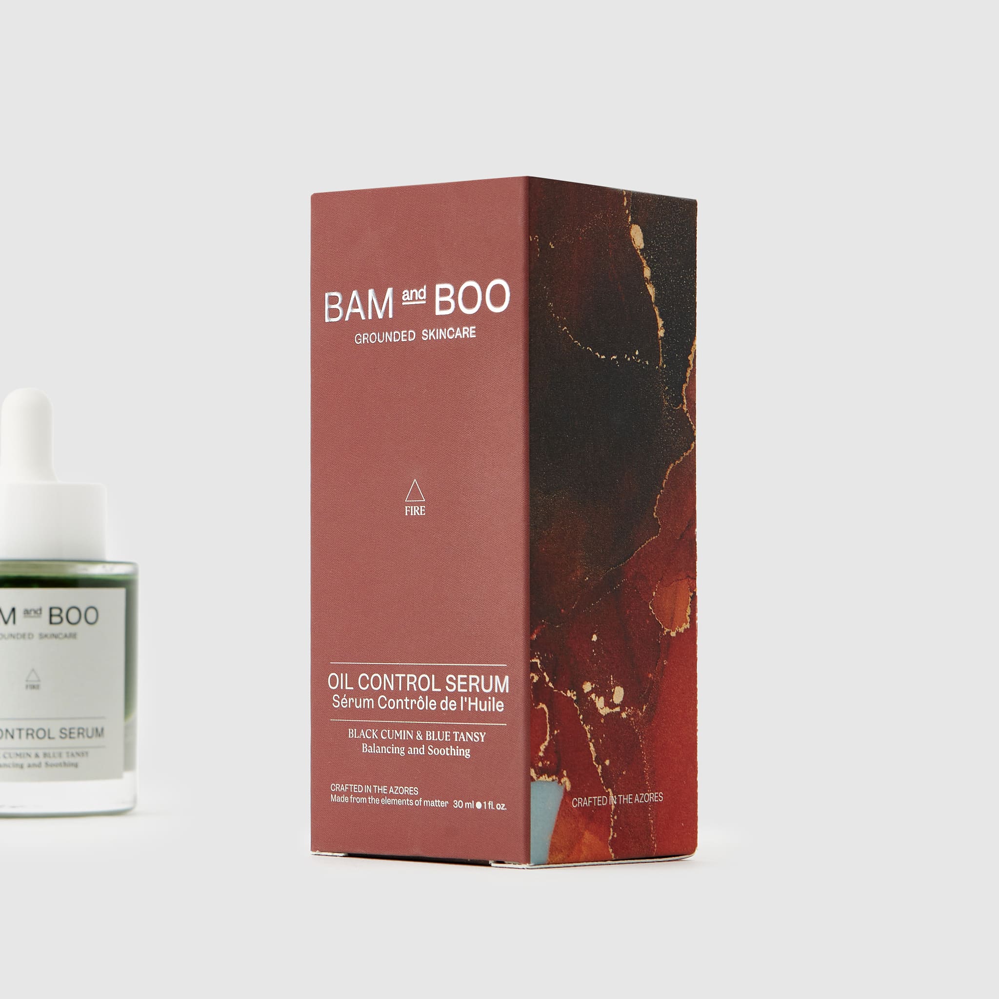 Oil Control Serum - Pack Shot Product Packaging Detail - BAMandBOO Grounded Skincare Azores