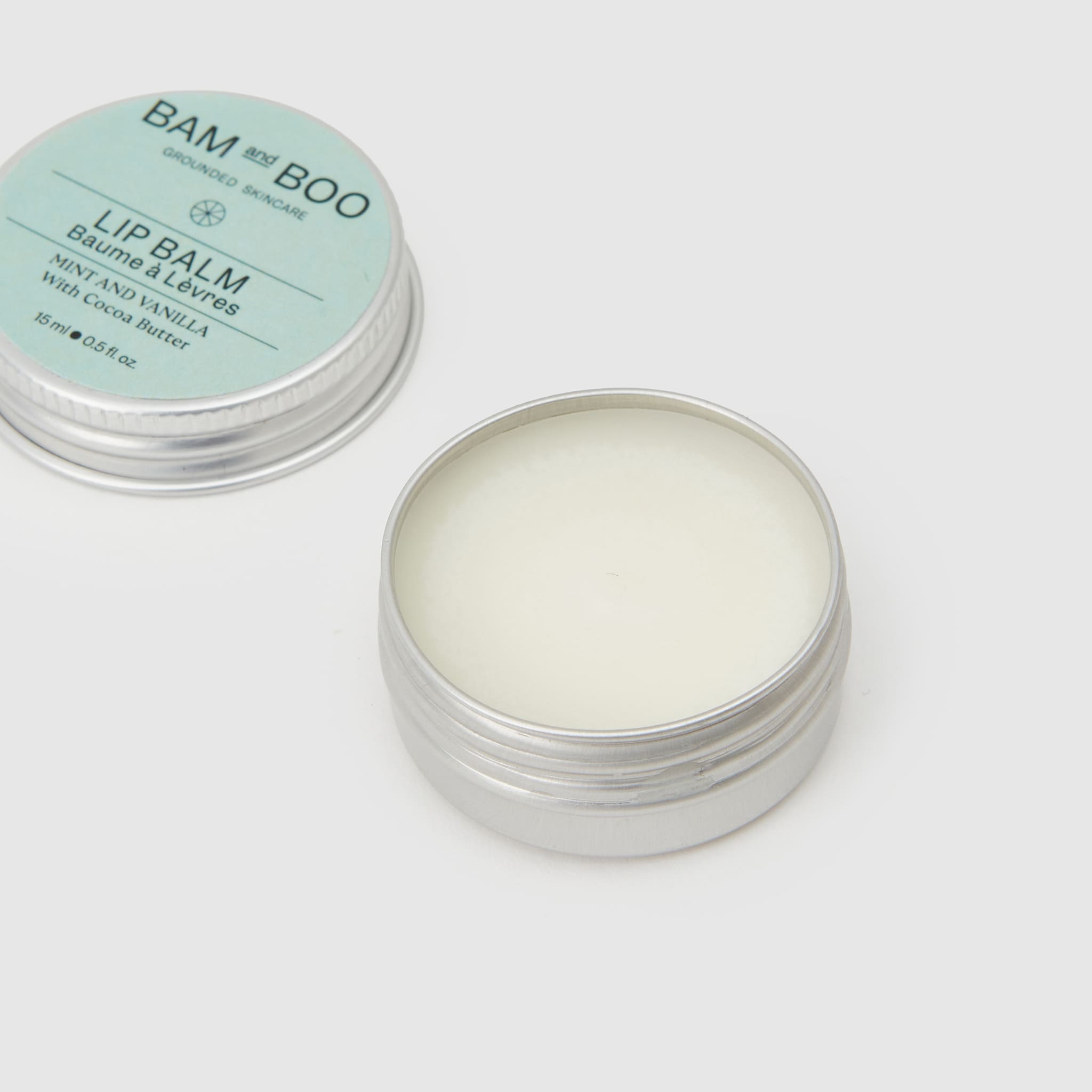 Lip Balm - Mint and Vanilla Flavour - Pack Shot Product Jar Open Texture - BAMandBOO Grounded Skincare Azores