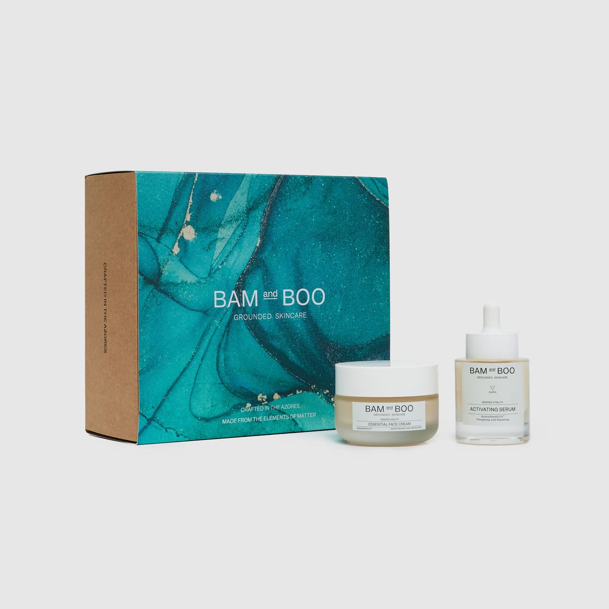 Essential Face Cream + Activating Serum - Jar Front Shot and Gift Box - Christmas Holiday Gift Sets - BAMandBOO Grounded Skincare Azores